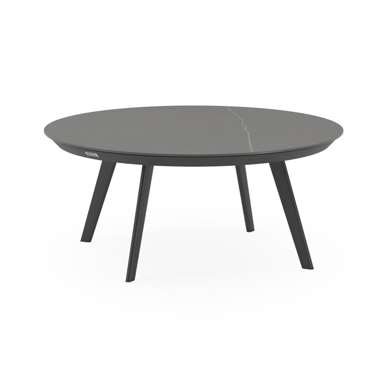 Rondo loungetafel in zwart aluminium en calatorao volkeramiek - Dia. 85 x H 35 cm