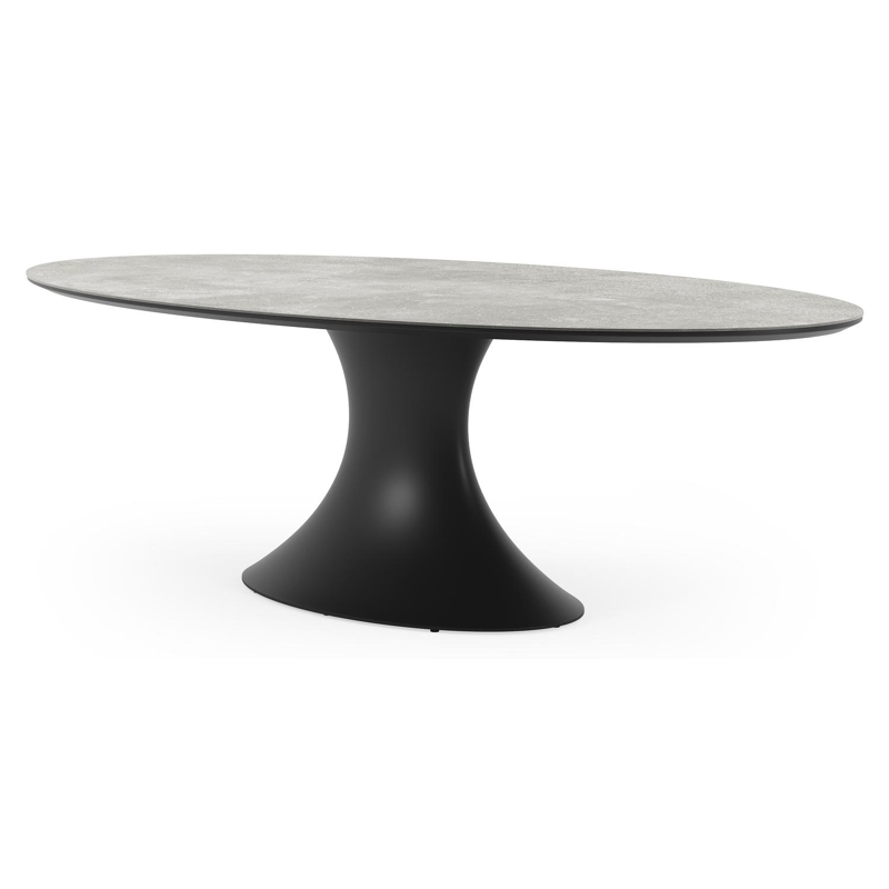 Table de jardin Fano ovale en aluminium noir et céramique pleine New York - Lg. 240 x Lrg. 135 x Haut. 75 cm