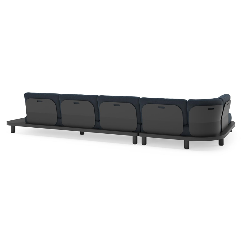 Salon de jardin d'angle Donato en aluminium noir et coussins en All Weather Sunbrella® Luxe Heritage Indigo