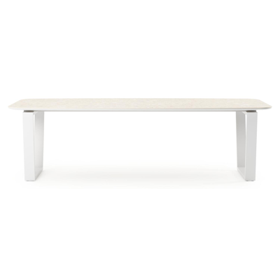 Pagino tuintafel bootvorm in wit aluminium en volkeramiek retrostone - L 255 x B 115 x H 73 cm