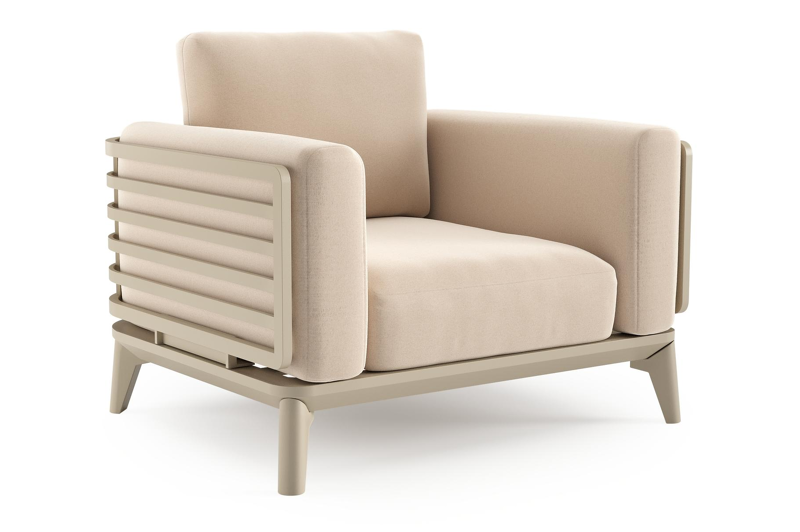 Mosa loungestoel in beige aluminium met natte linen chalk all weather sunbrella premium kussen