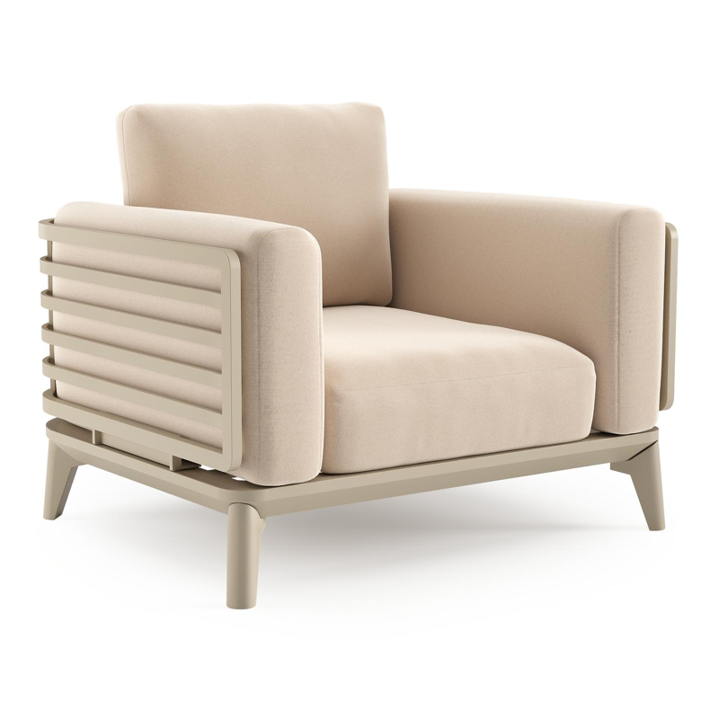 Mosa loungestoel in beige aluminium met natte linen chalk all weather sunbrella premium kussen