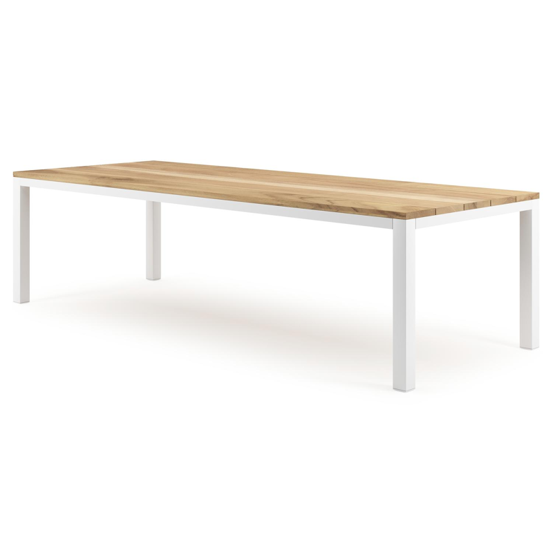 Como tuintafel in wit aluminium en teak - L 280 x B 110 x H 75 cm