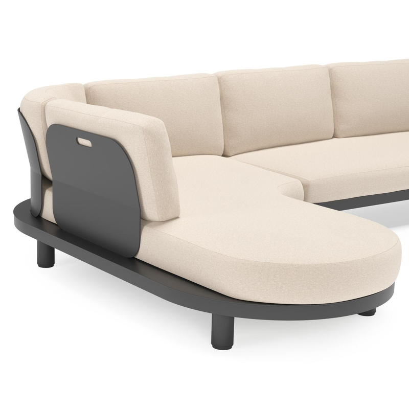 Salon de jardin d'angle Donato en aluminium noir et coussins en all weather sunbrella® luxe Heritage Ash