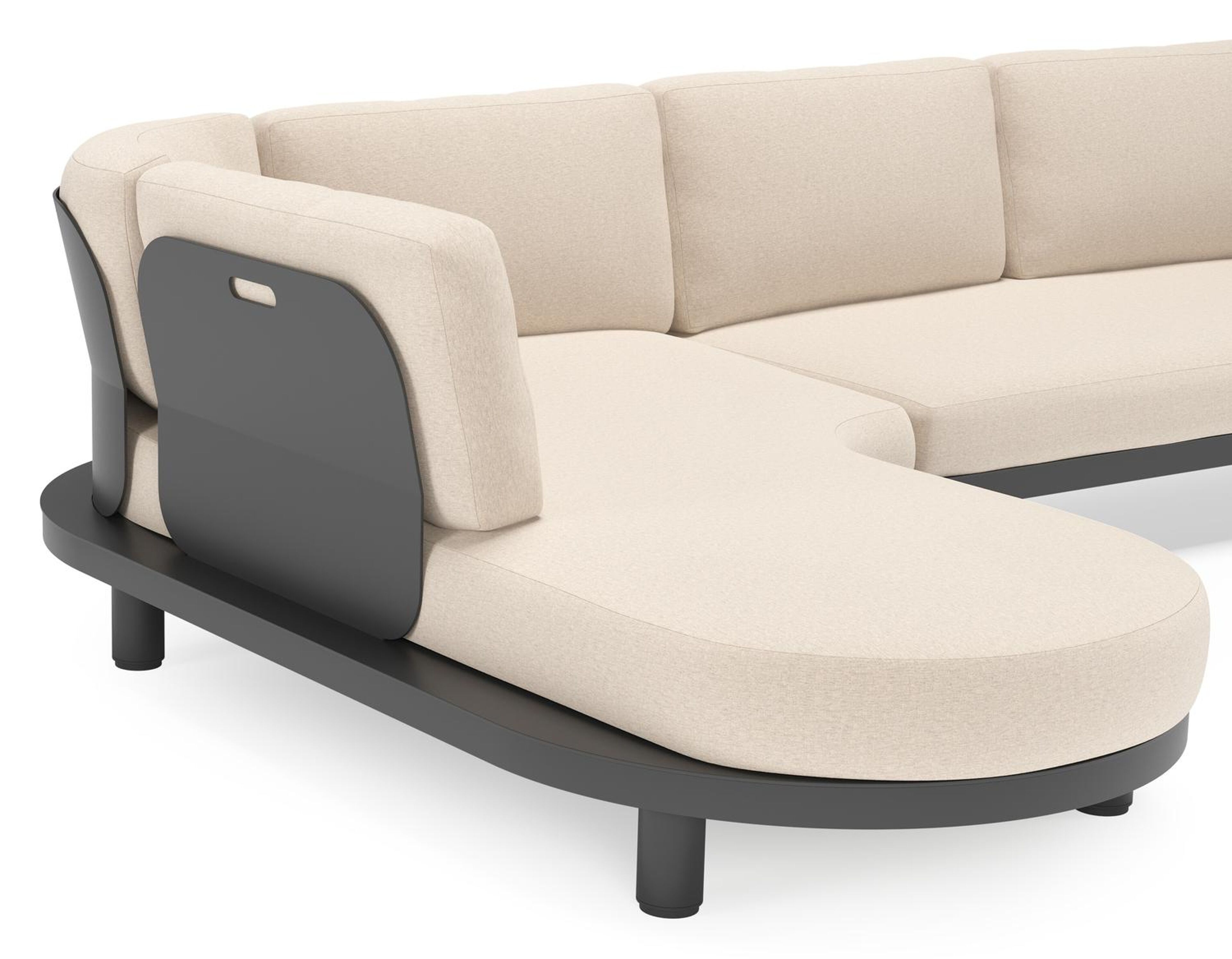 Donato loungehoek in zwart aluminium met all weather sunbrella® luxe Heritage Ash kussen