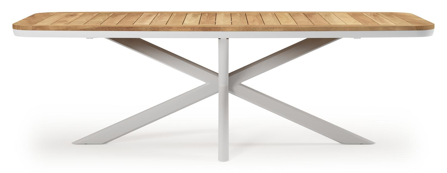 Pamplona bootvormige tuinset in wit aluminium en teak natural finish met 6 Cosa tuinstoelen