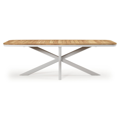 Pamplona tuintafel bootvorm in wit aluminium en teak natural finish - L 240 x B 110 x H 72 cm