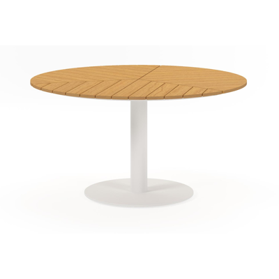 Lagos tuinset in wit aluminium en naturel polywood tafelblad met 6 stapelbare Vigo tuinstoelen