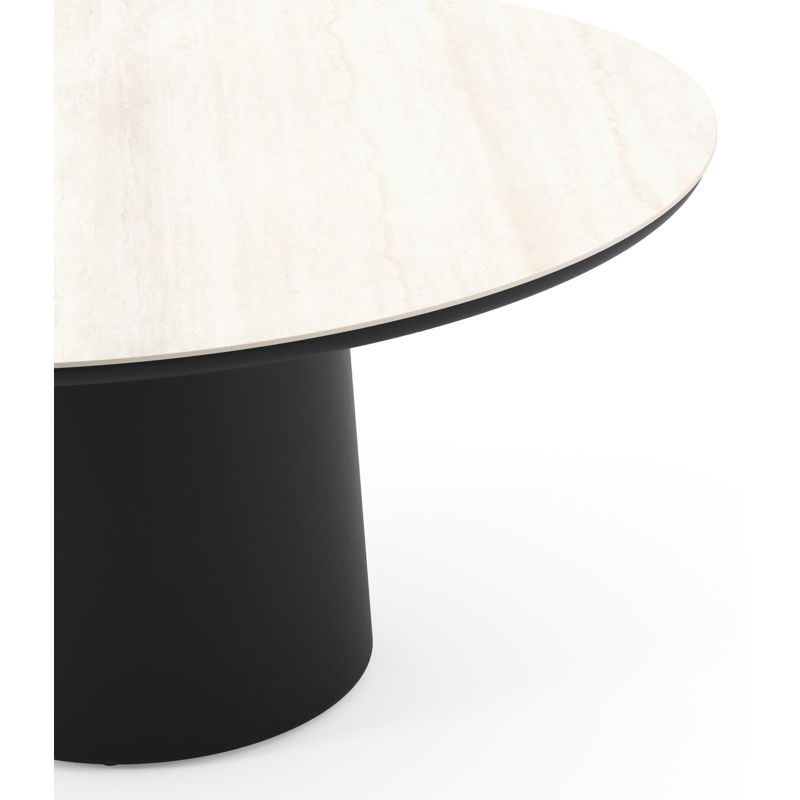 Amico tuintafel rond in zwart aluminium en volkeramiek Travertino Bianco - Dia. 148 x H 73.5 cm