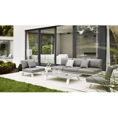 Cesano loungeset in wit aluminium met lopi marble all weather sunbrella® luxe kussens en loungetafel