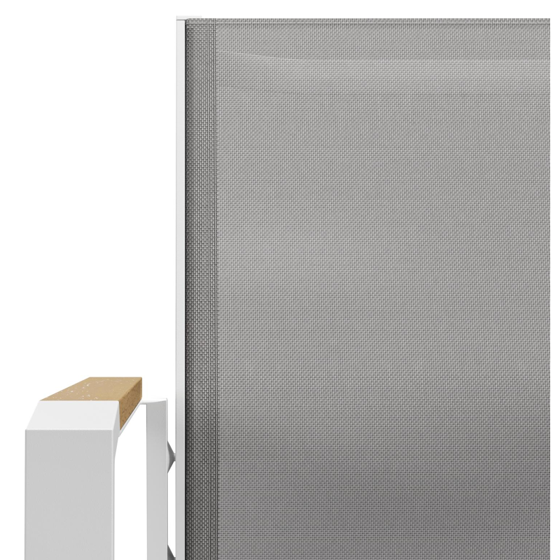 Tora tuinset in wit aluminium en naturel polywood tafelblad met 4 stapelbare Bahia tuinstoelen