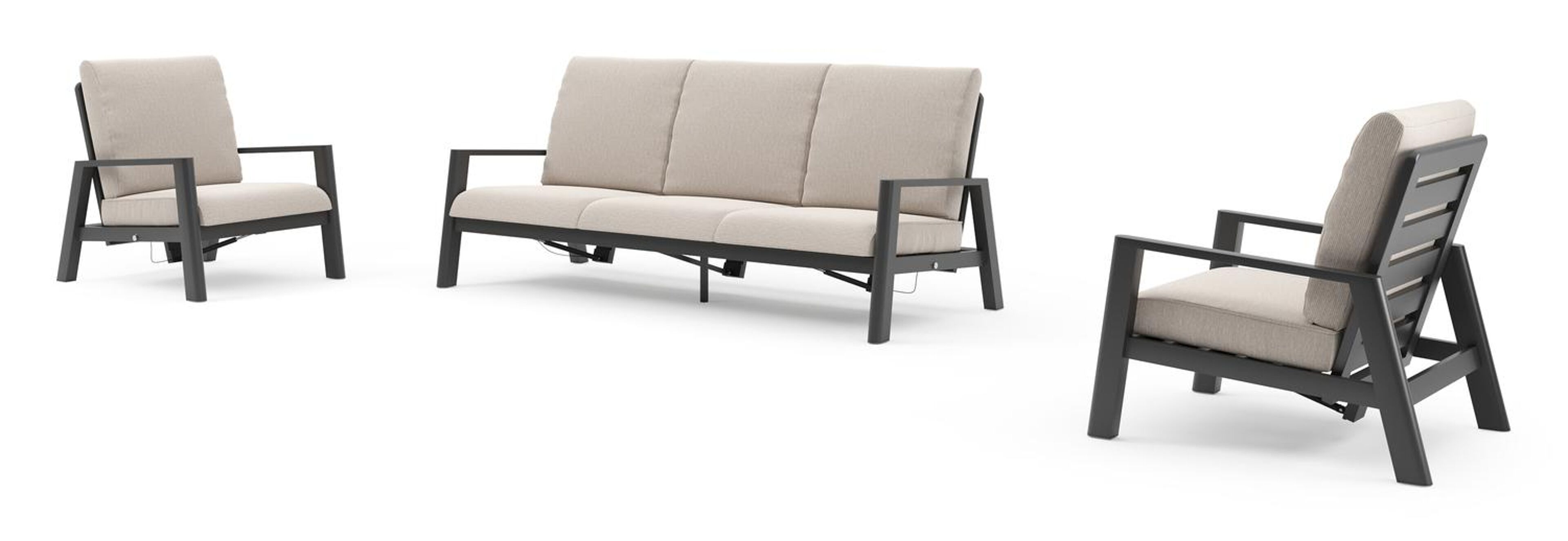 Cirello loungeset in zwart aluminium met slow farafra all weather sunbrella® luxe kussen