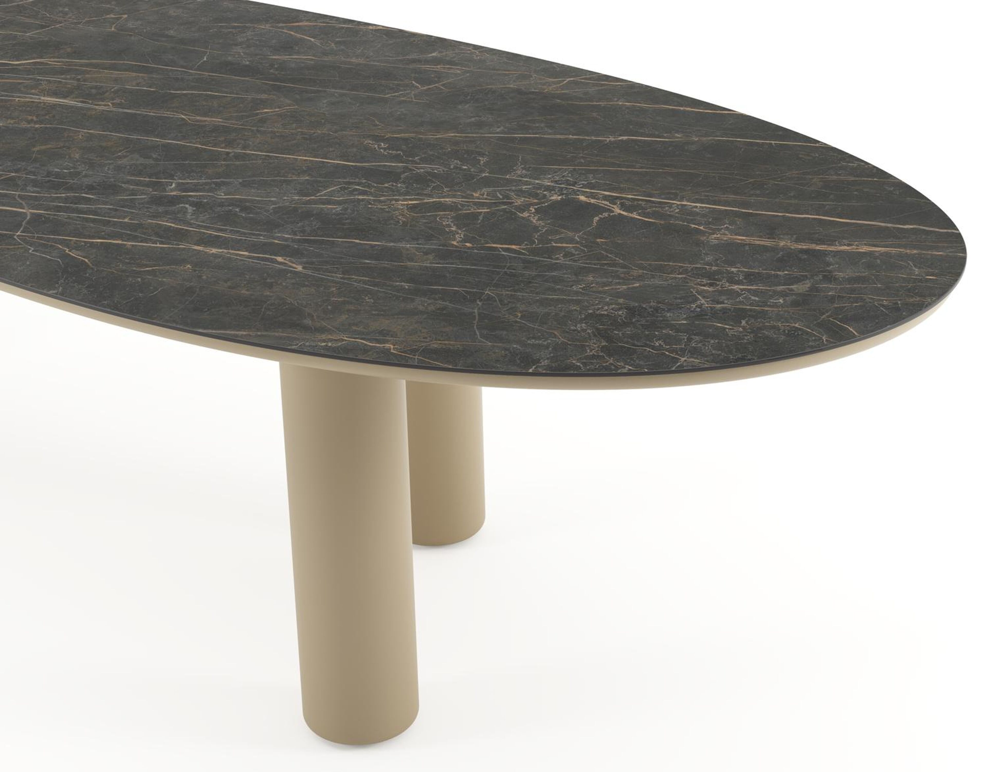 Table de jardin Amico organique en aluminium beige et céramique pleine Black Obsession - Lg. 320 x Lrg. 120 x Haut. 74 cm