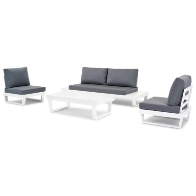 Modica loungeset in wit aluminium met grijs weather+ textilene kussens