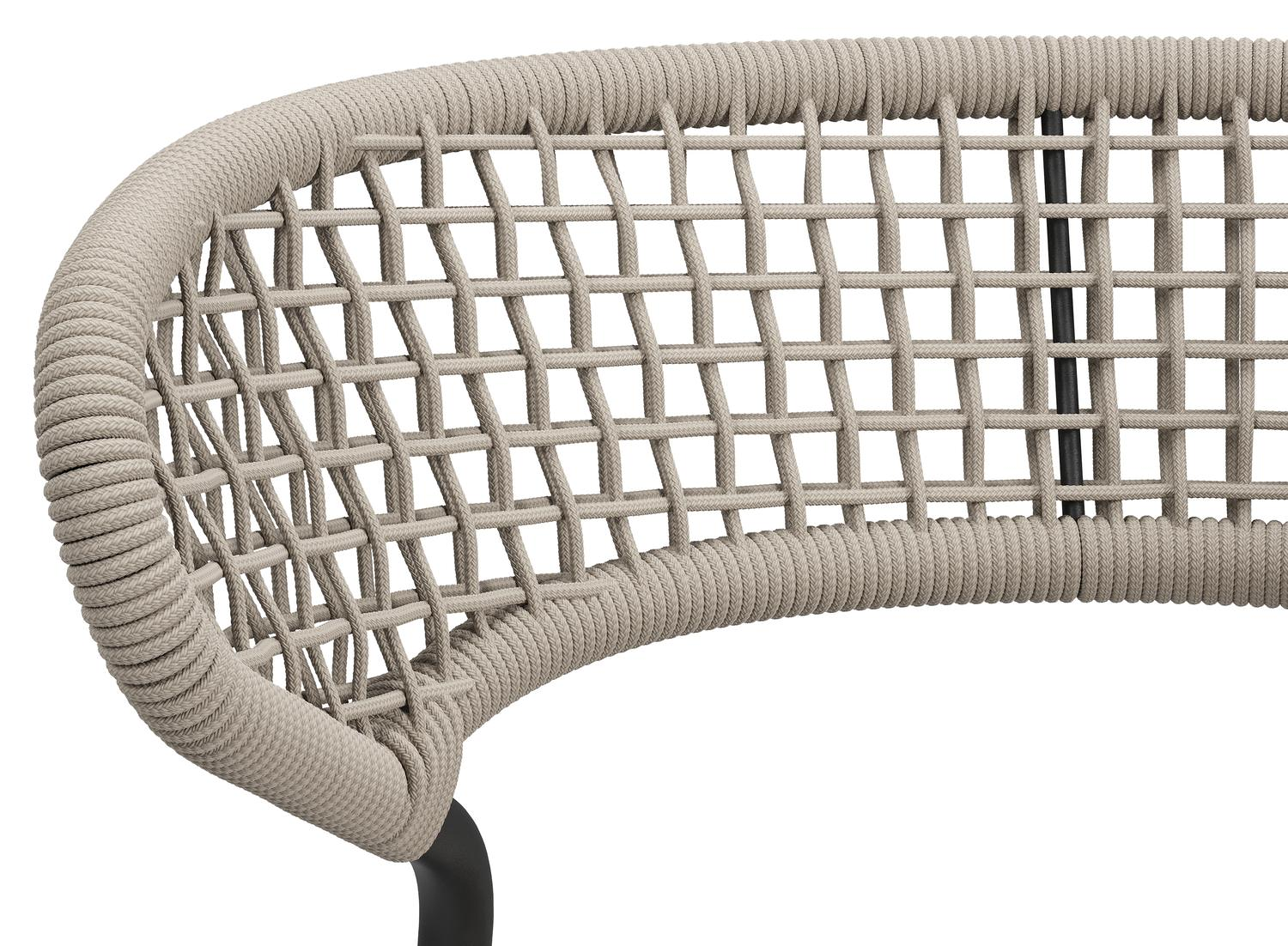 Chaise de jardin XL Donato en aluminium noir et corde ronde tissée carrée beige