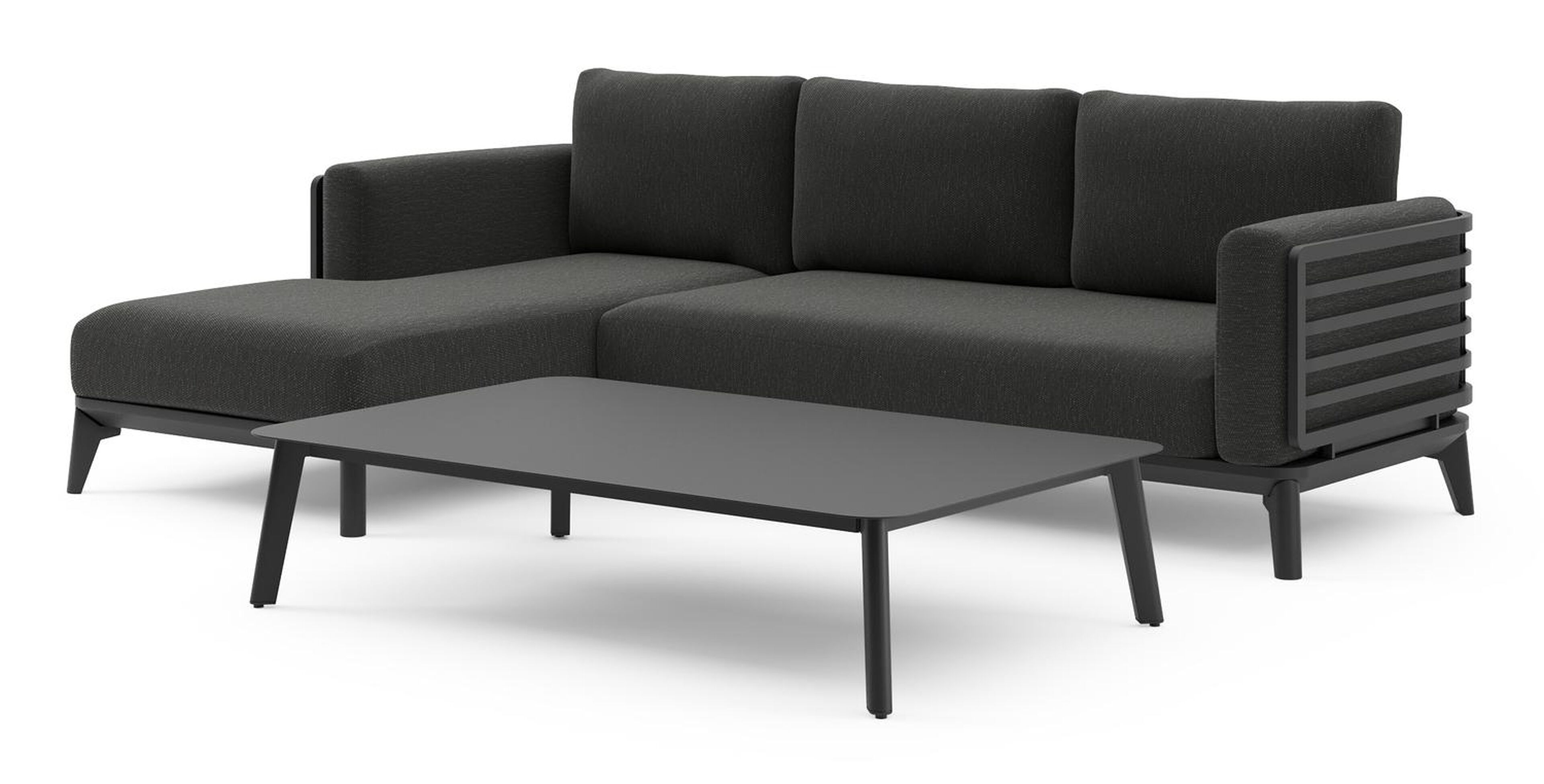 Mosa loungehoek in zwart aluminium met sky black weather+ softtouch kussens en loungetafel