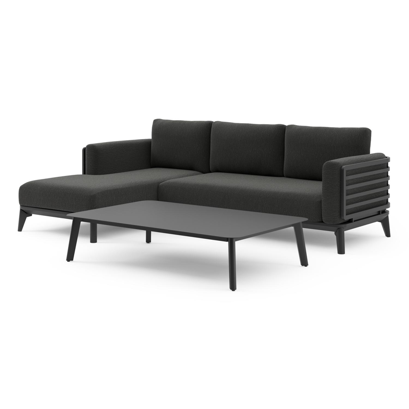 Mosa loungehoek in zwart aluminium met sky black weather+ softtouch kussens en loungetafel