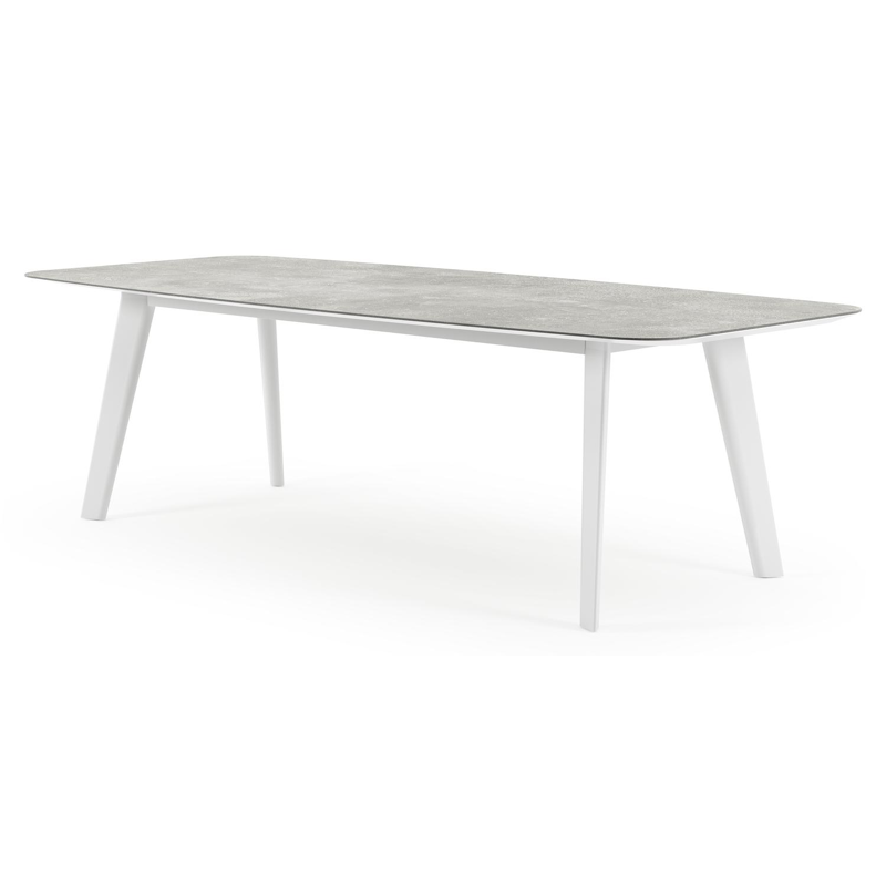 Table de jardin Lacrima forme de bateau en aluminium blanc et céramique pleine new york - Lg. 255 x Lrg. 115 x Haut. 75 cm