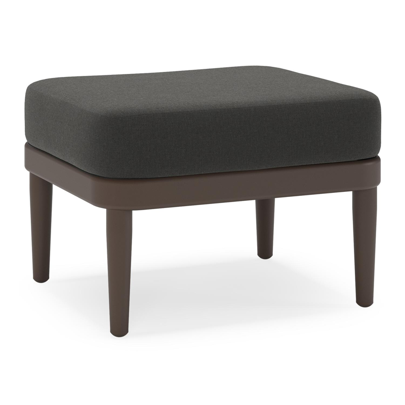 Orso poef in donkerbruin aluminium met Natte Sooty all weather sunbrella® luxe kussen