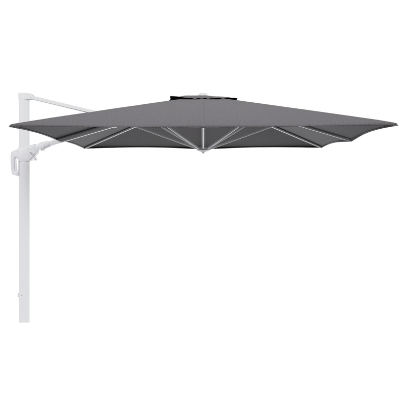 Parasol pendant Minore avec fonction tilt en aluminium blanc et toile de parasol en All Weather Solica Firenze Tunder  - Lg.1: 350 x Lg.2: 350 cm (sans pied de parasol