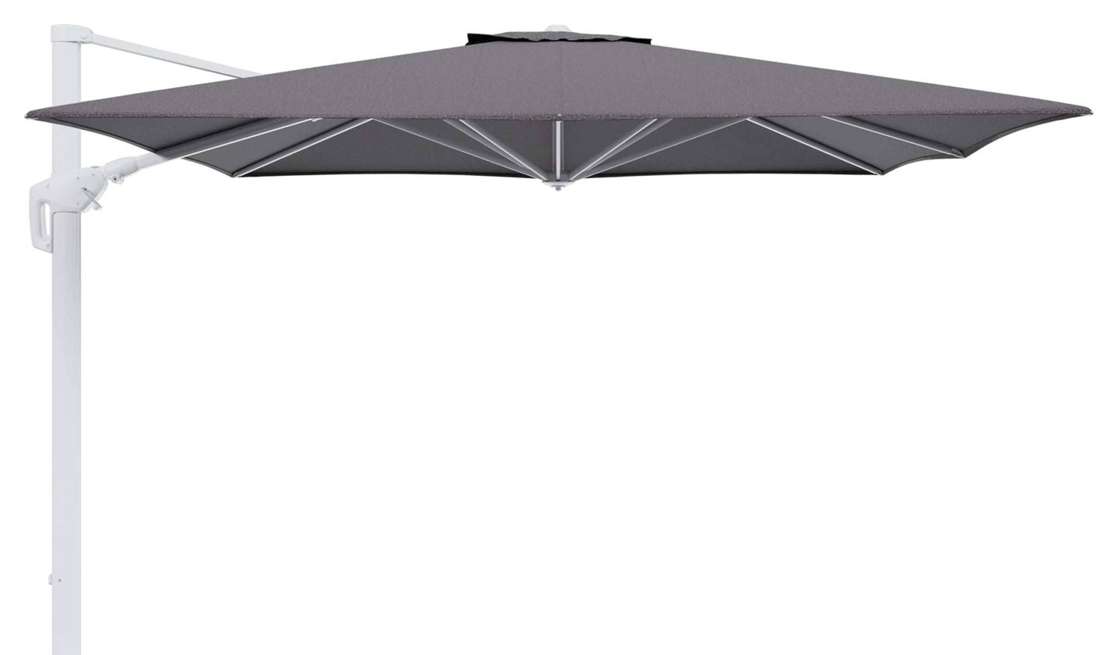 Minore zweefparasol tiltfunctie in wit aluminium en parasoldoek in All Weather Solica Firenze Tunder  - L1 350 x L2: 350 cm (zonder voet) (zonder voet)