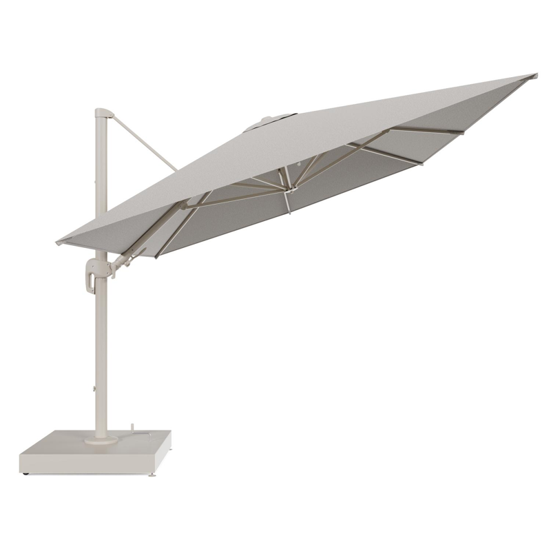 Rufina zweefparasol met tiltfunctie in beige aluminium en Firenze Sand All Weather Solica parasoldoek - L1 400 x L2 300 cm met parasolvoet Minore 260 kg met wielen
