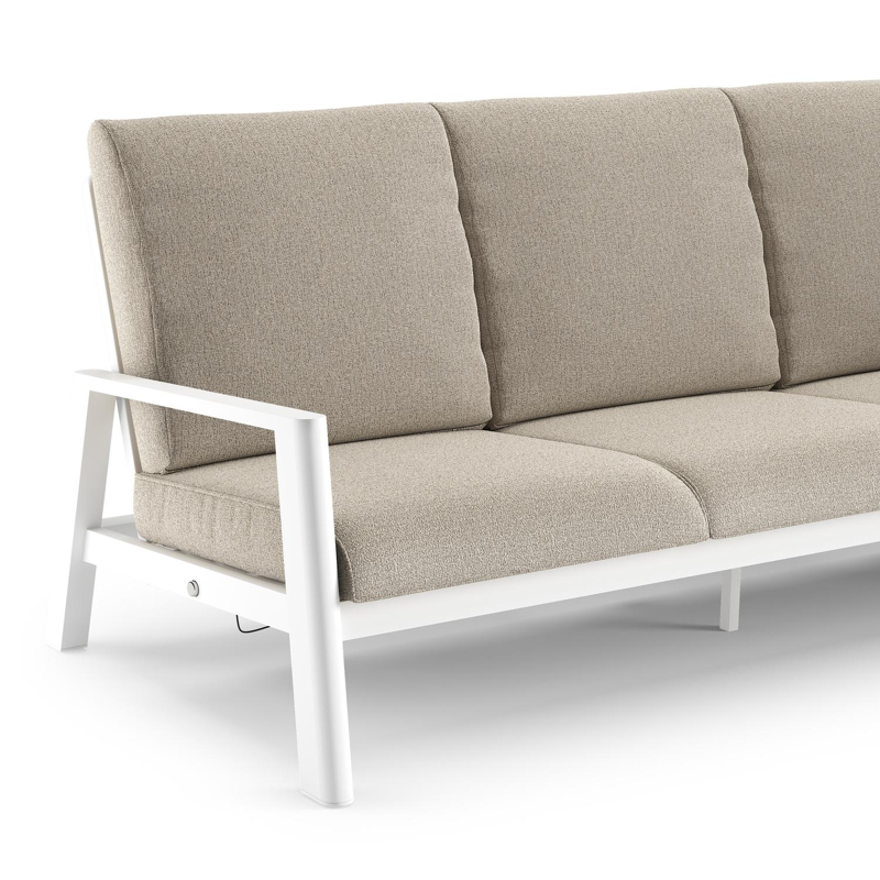 Canapé de jardin Cirello en aluminium blanc et coussins en all weather cosytica catania sand