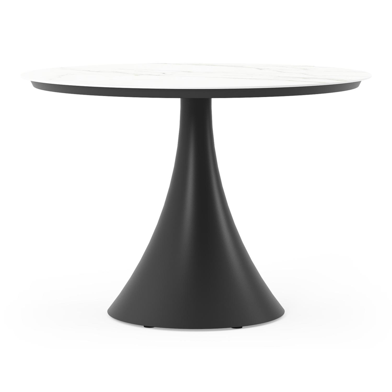 Fano tuintafel rond in zwart aluminium en volkeramiek Calacatta - Dia. 110 x H 75 cm