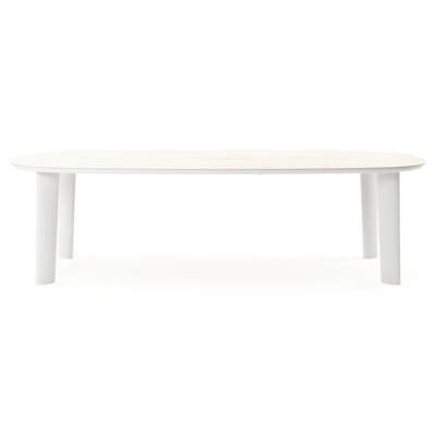 Table de jardin Amico bombo xl en aluminium blanc et céramique pleine Travertino Bianco - Lg. 270 x Lrg. 148 x Haut. 73.5 cm