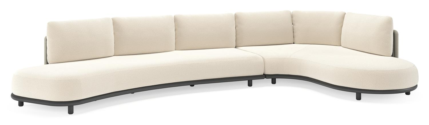 Lomano loungehoek in zwart aluminium en beige verticaal geweven luxe vlakke rope met Althea Off White all weather cosytica