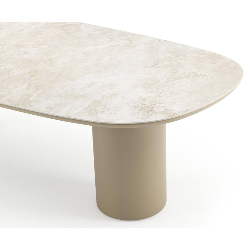Table de jardin Amico bombo en aluminium beige et céramique pleine Rapolano - Lg. 270 x Lrg. 125 x Haut. 73.5 cm