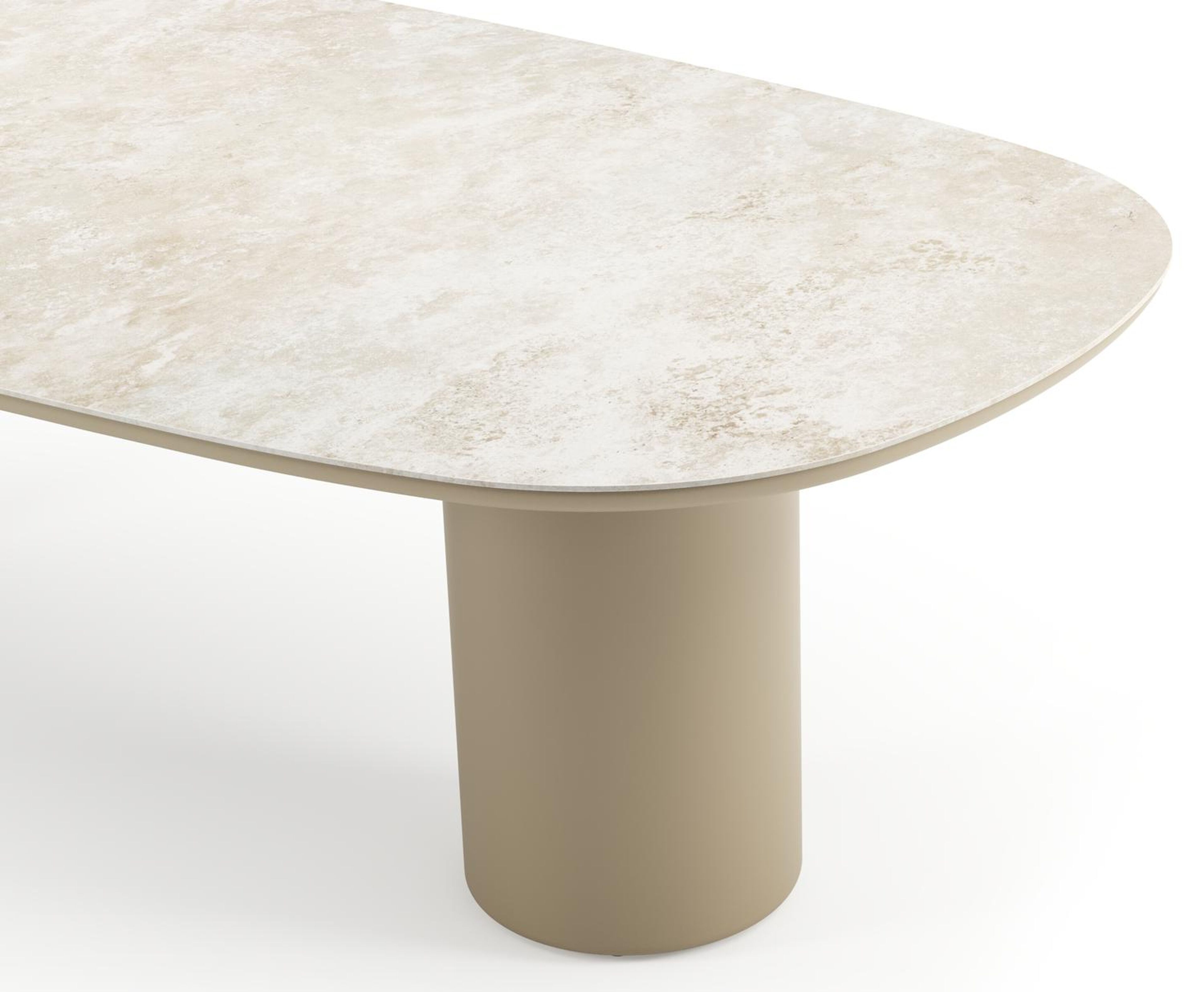 Table de jardin Amico bombo en aluminium beige et céramique pleine Rapolano - Lg. 270 x Lrg. 125 x Haut. 73.5 cm