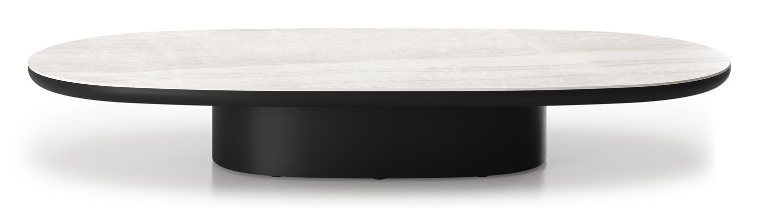 Table de basse Amico bombo en aluminium noir et céramique pleine Taj Mahal - Lg. 171 x Lrg. 89 x Haut. 24 cm