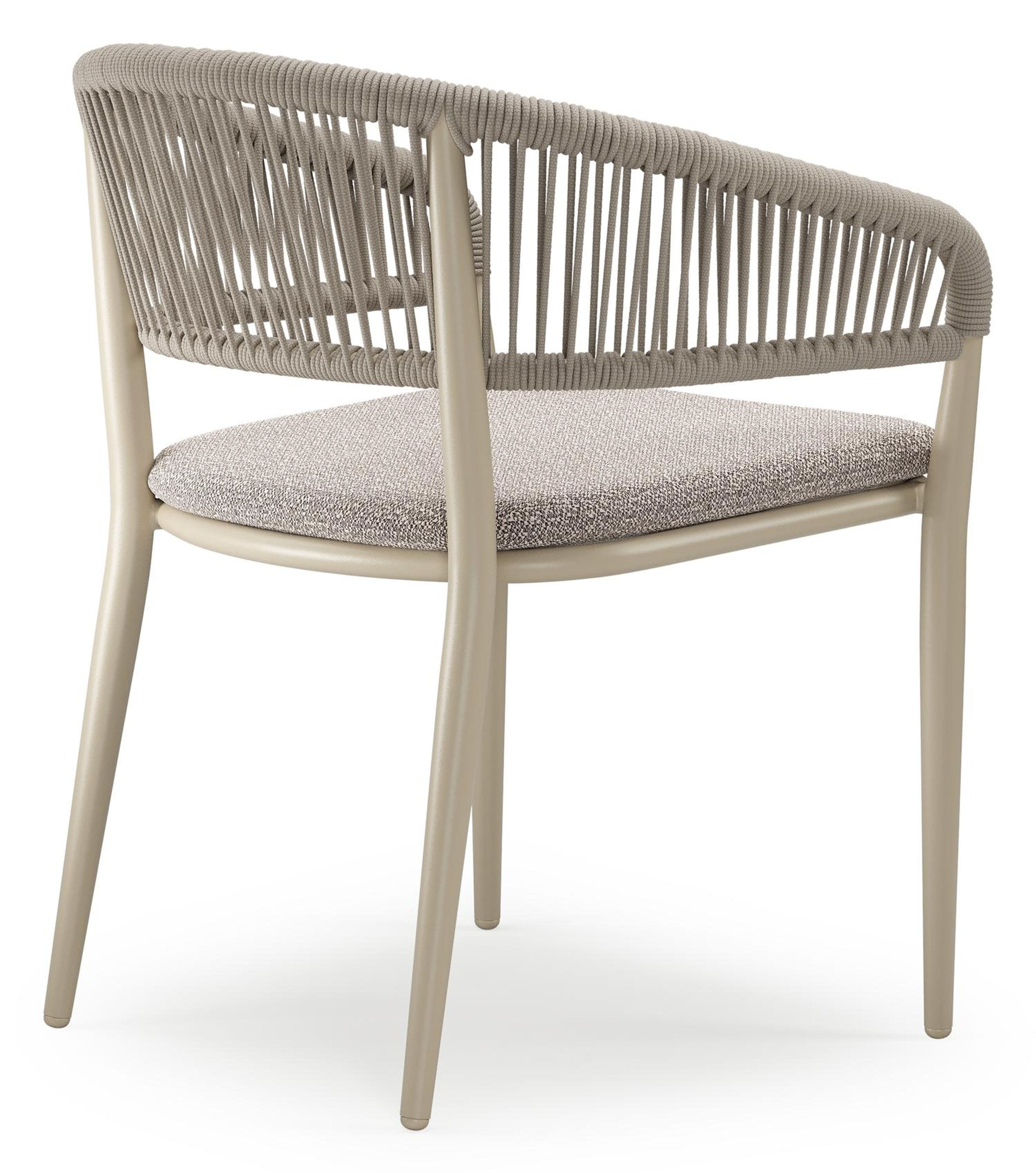 Tolfa stapelbare tuinstoel in beige aluminium en beige verticaal geweven ronde rope met stoelkussen in All Weather Sunbrella® Luxe Wander Granite