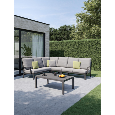Alcudia loungehoek in zwart aluminium met grijs weather+ softtouch kussens
