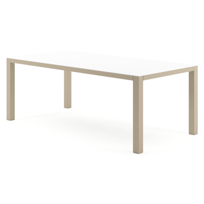 Como tuintafel rechthoekig in beige aluminium en volkeramiek Arctic White - L 200 x B 100 x H 73 cm