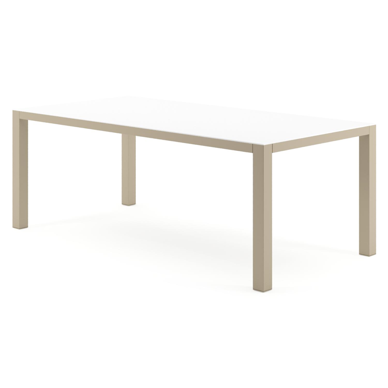 Como tuintafel rechthoekig in beige aluminium en volkeramiek Arctic White - L 200 x B 100 x H 73 cm