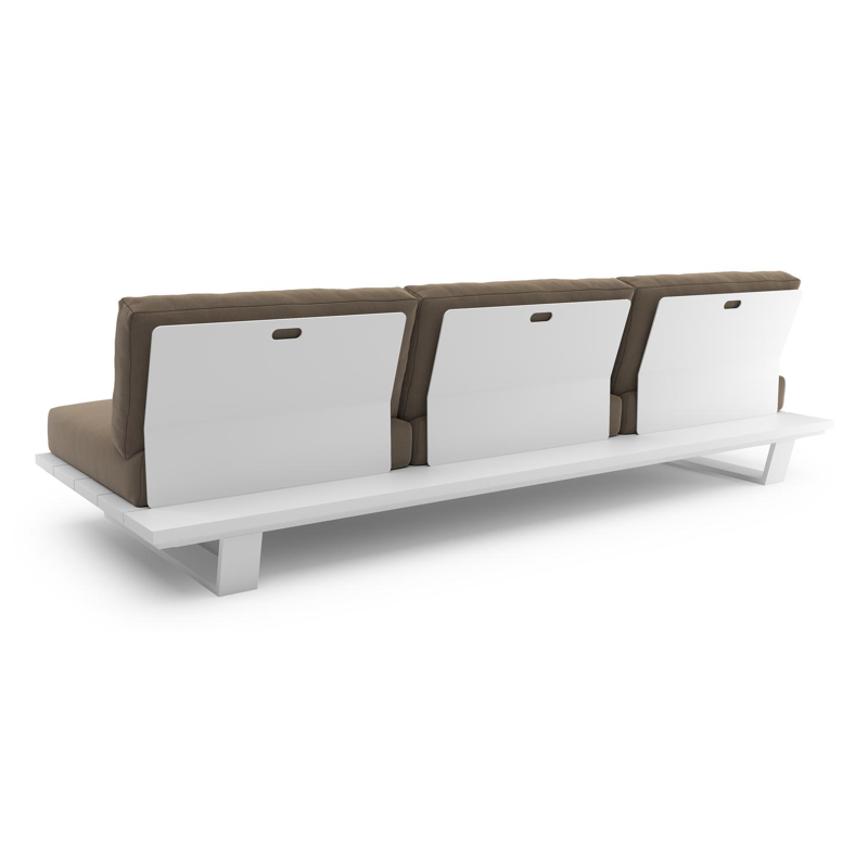 Canapé de jardin Pagino en aluminium blanc et coussins en all weather sunbrella® luxe natte heather grey