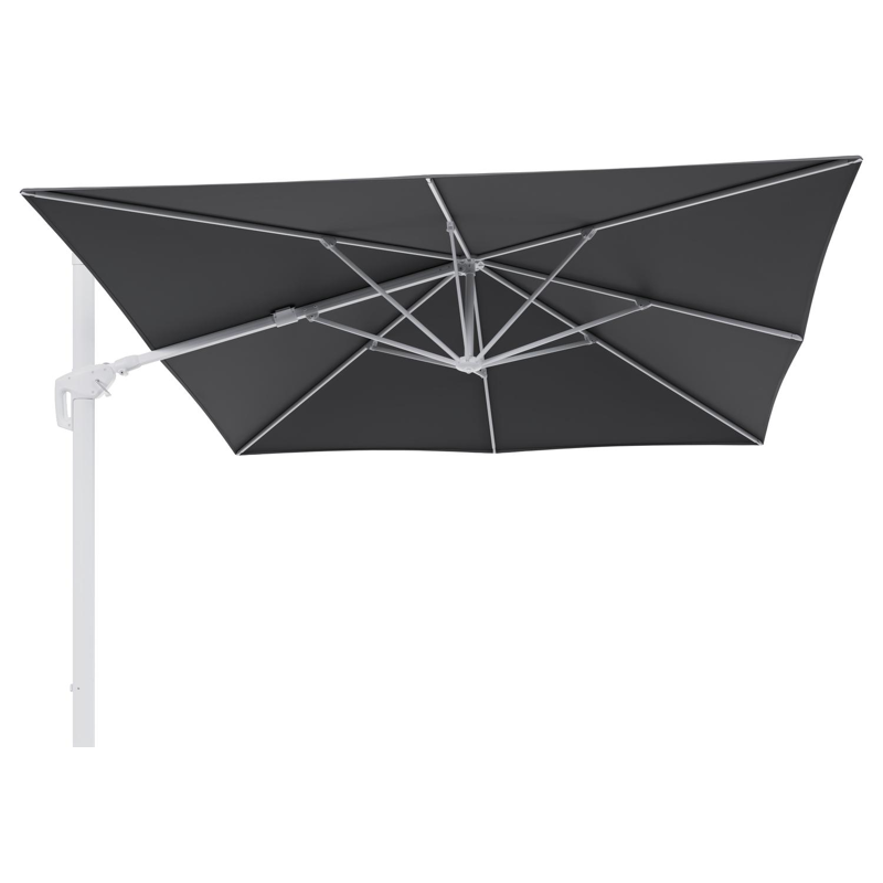 Minore zweefparasol met tiltfunctie in wit aluminium met natte charcoal chine all weather sunbrella® luxe parasoldoek - L1 350 x L2 350 cm (zonder voet)