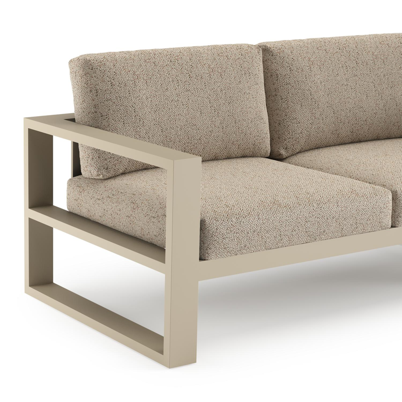 Verato loungehoek in beige aluminium met bora jungle all weather cosytica kussen