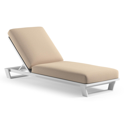 Pagino verstelbaar ligbed in wit aluminium met heritage papyrus all weather Sunbrella® luxe kussen