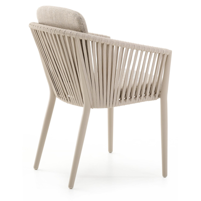 Chaise de jardin Orso en aluminium beige et corde plate tissée verticalement beige avec coussin All Weather Sunbrella® Luxe Chartres Pewter