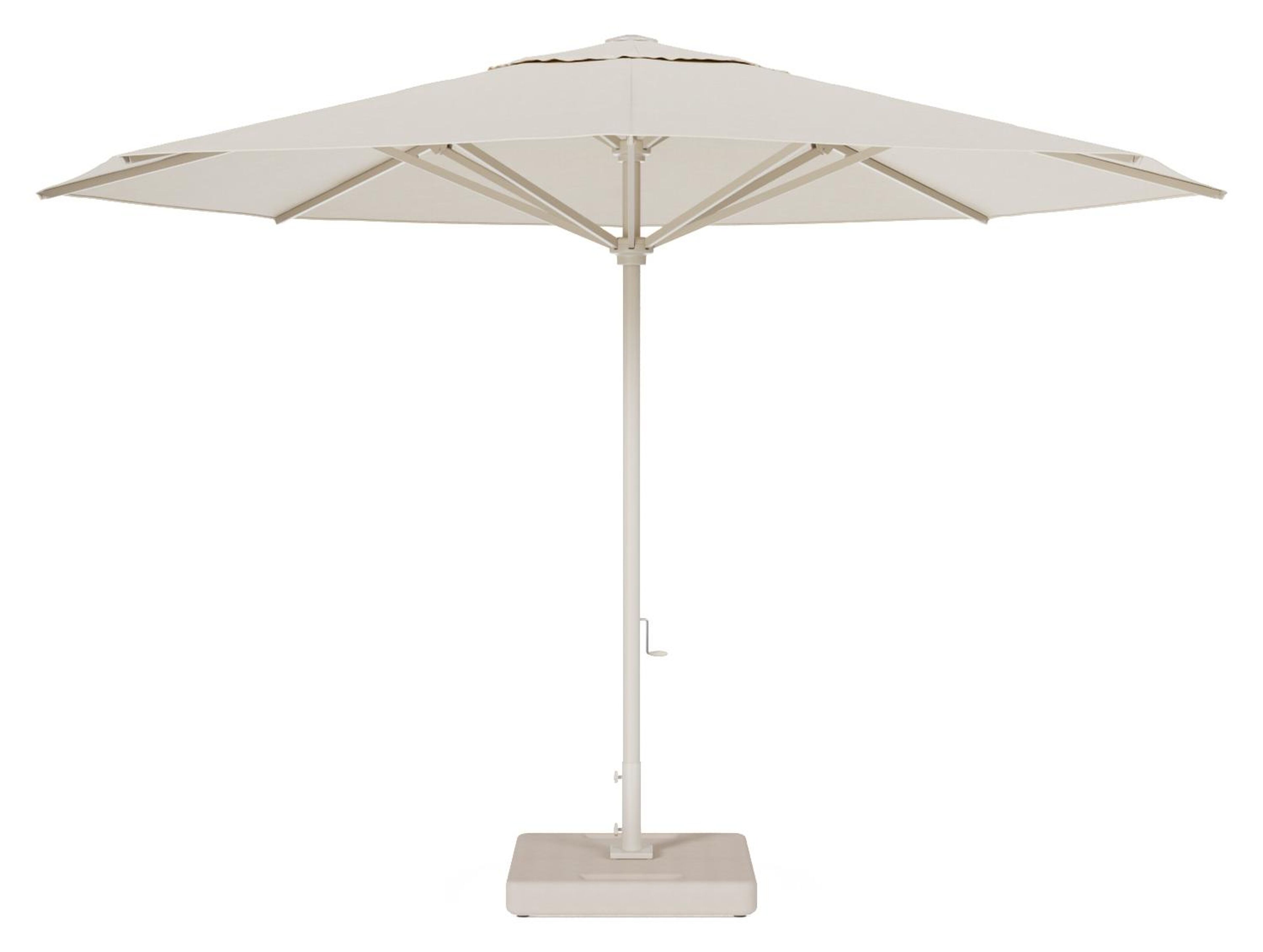 Solino staanparasol in beige aluminium en beige All Weather Sunbrella® Premium parasoldoek - Dia. 400 cm met parasolvoet Lapido 120 kg