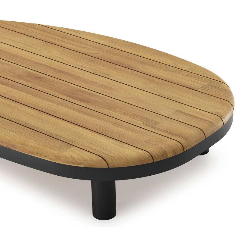 Donato loungetafel organisch in zwart aluminium en teak - L 151 x B 90 x H 25 cm