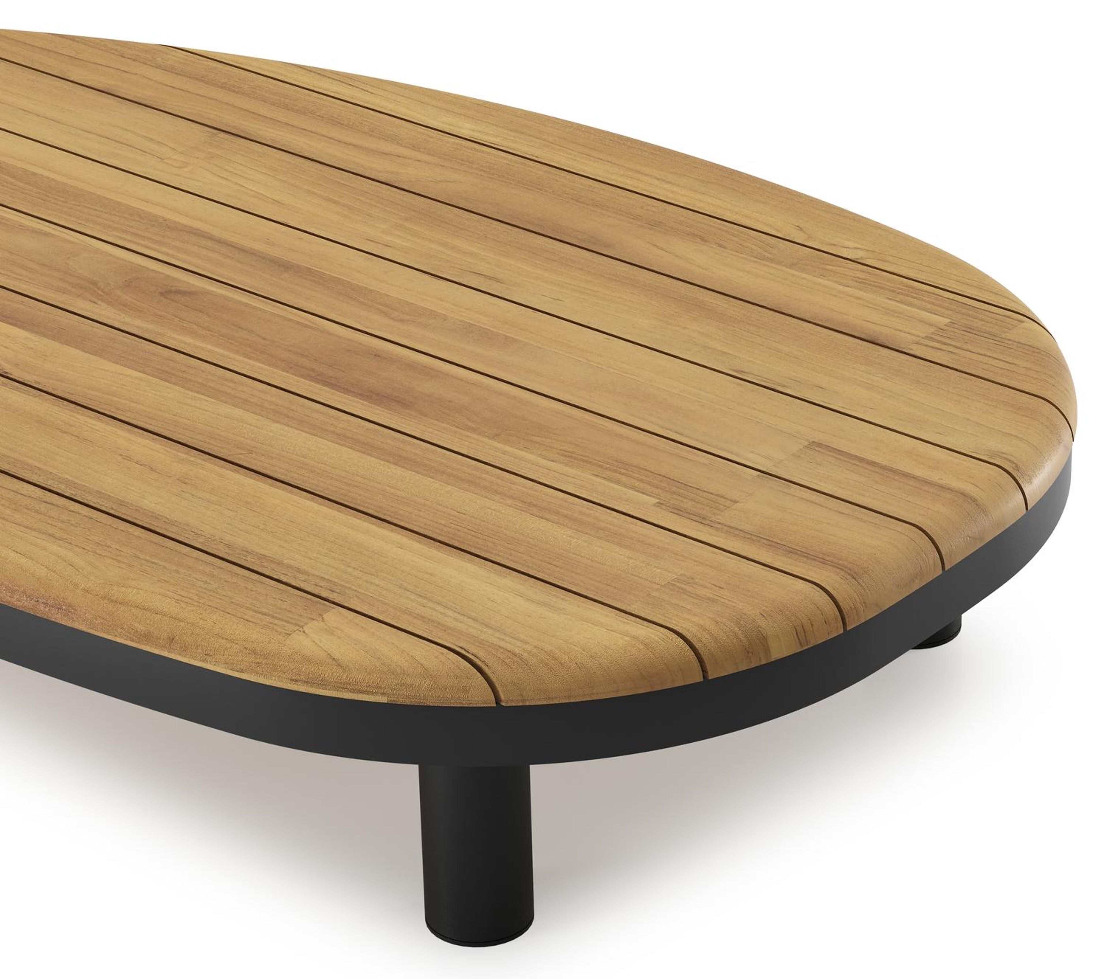 Table de basse Donato organique en aluminium noir et teck Naturel - Lg. 151 x Lrg. 90 x Haut. 25 cm