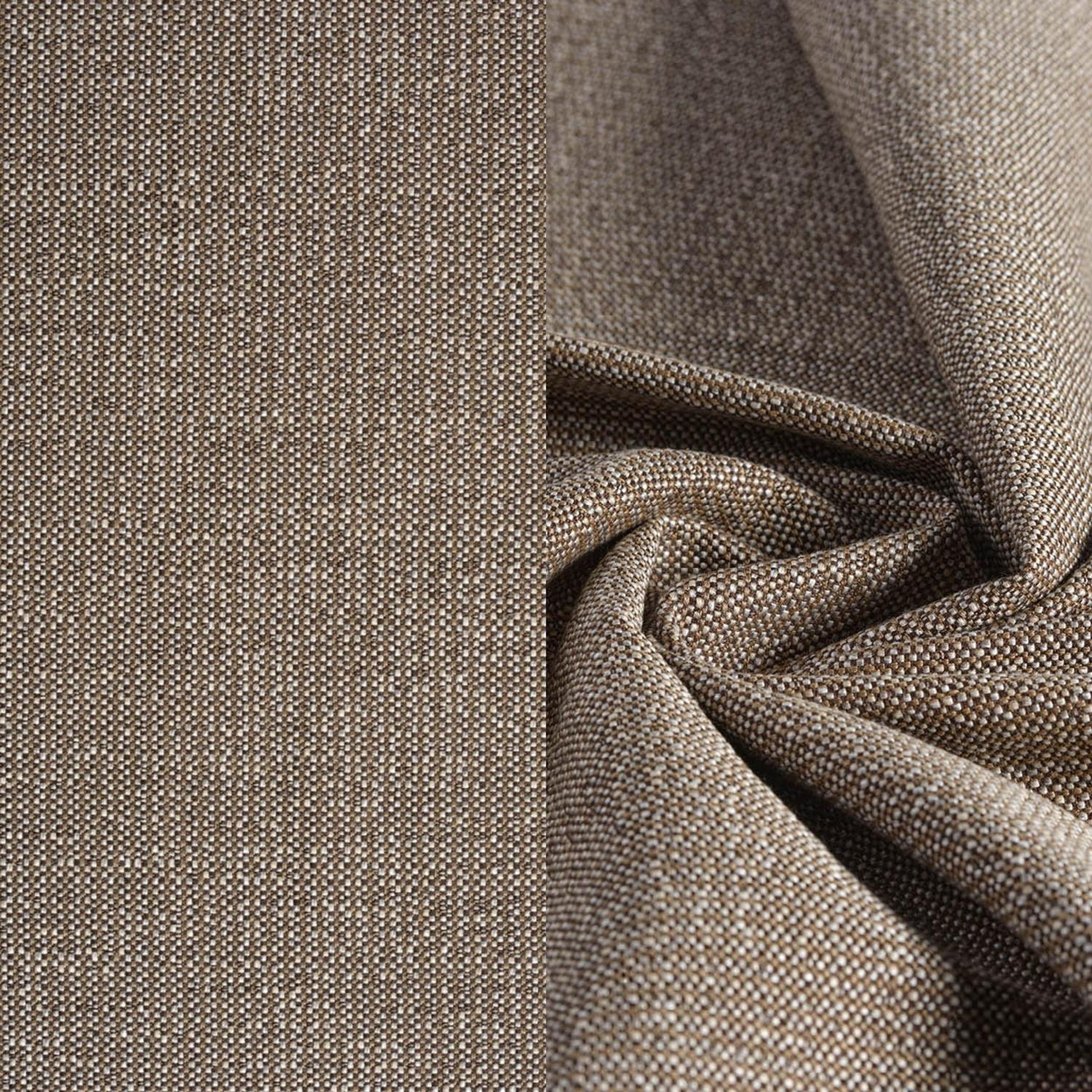 Salon de jardin Orso en aluminium taupe en corde ronde tissée verticalement noir et coussins en all weather sunbrella® luxe Savane Earth