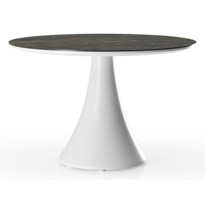 Fano low dining loungetafel rond in wit aluminium en volkeramiek Black Obsession - Dia. 85 x H 55 cm