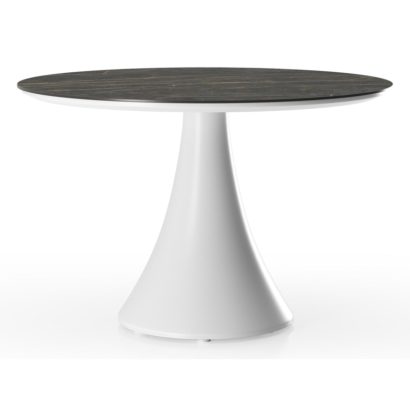 Fano low dining loungetafel rond in wit aluminium en volkeramiek Black Obsession - Dia. 85 x H 55 cm