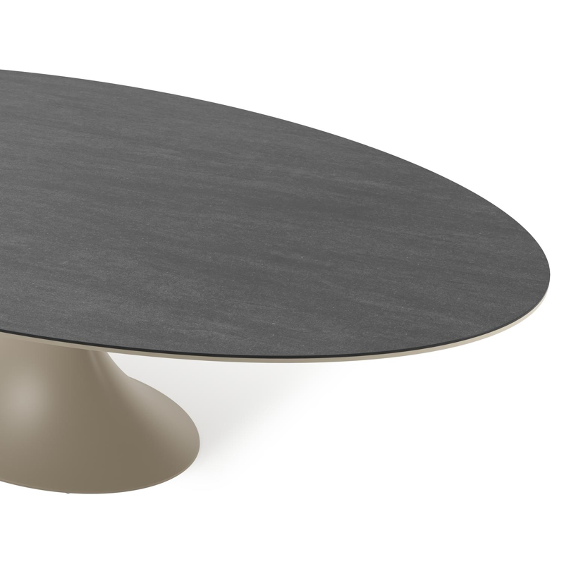 Fano tuintafel ovaal in beige aluminium en volkeramiek Basalt Black - L 290 x B 148 x H 75 cm