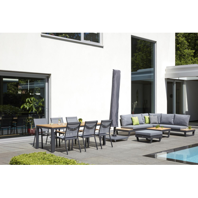 Modica lounge poef in zwart aluminium met grijs textilene kussen